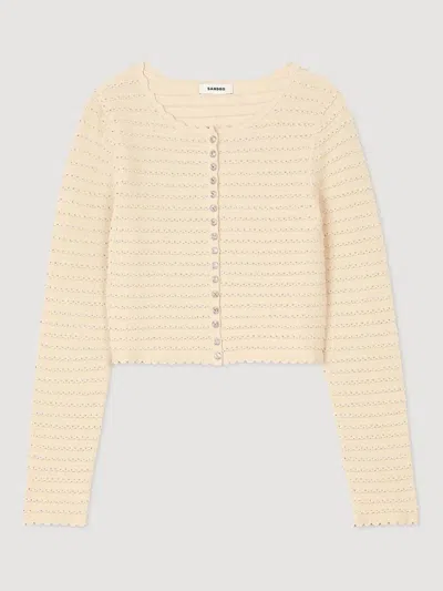 Sandro Scalloped-edge Button-up Cardigan In Neutrals