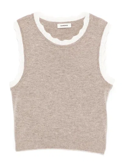 Sandro スカラップトリム ノースリーブトップ In Neutral
