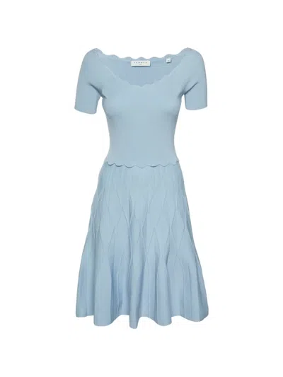 Pre-owned Sandro Scalloped-edge Midi Dress In Blue