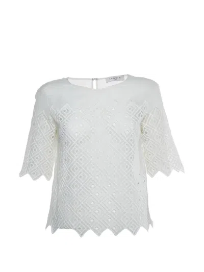 Pre-owned Sandro Scalloped-hem Blouse In White