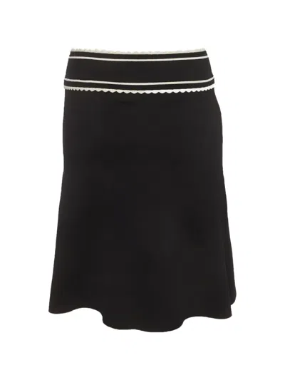 Pre-owned Sandro Scalloped-trim A-line Midi Skirt In Black