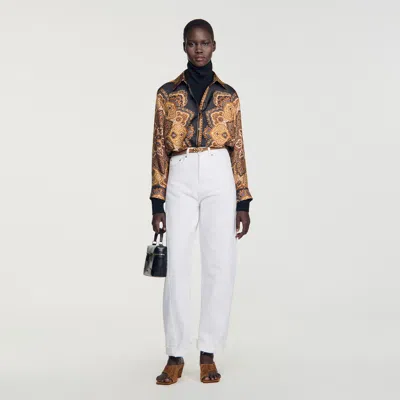 Sandro Scarf Print Silk Shirt In Black