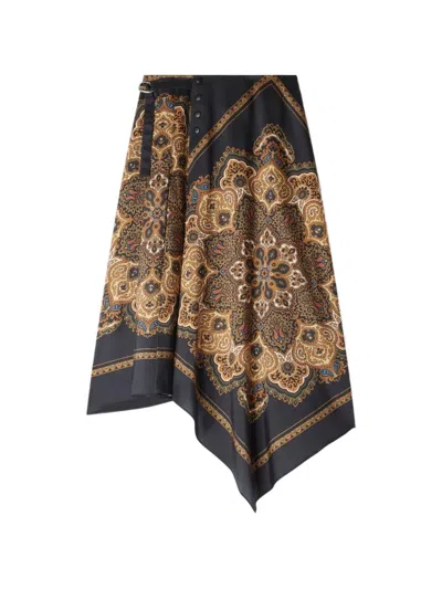 Sandro Scarf-print Asymmetric Midi Skirt In Multi
