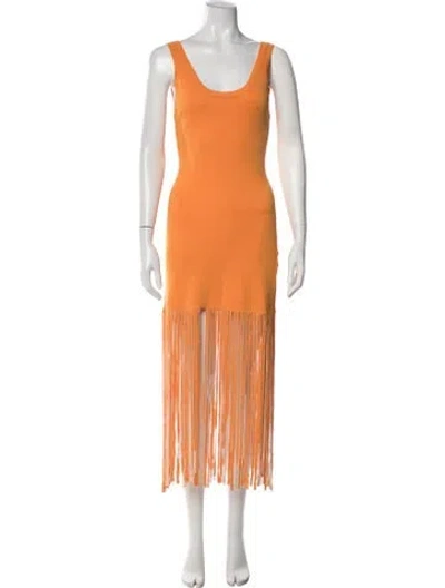 Pre-owned Sandro Scoop Neck Long Dress In Orange