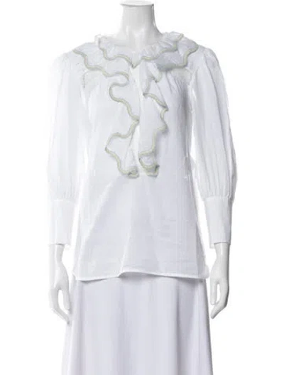 Pre-owned Sandro Scoop Neck Long Sleeve Blouse In White