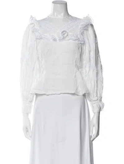 Pre-owned Sandro Scoop Neck Long Sleeve Blouse In White