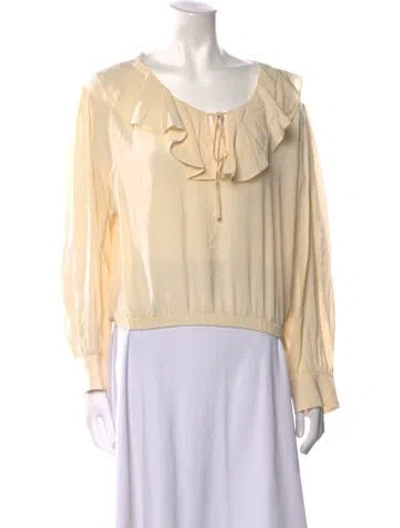 Pre-owned Sandro Scoop Neck Long Sleeve Blouse In Yellow