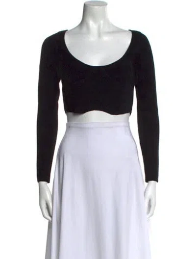 Pre-owned Sandro Scoop Neck Long Sleeve Crop Top In Black