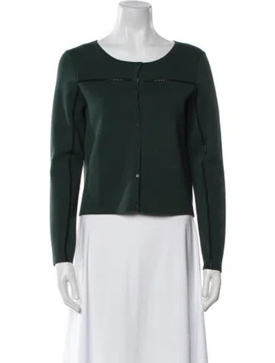Pre-owned Sandro Scoop Neck Long Sleeve Crop Top In Green