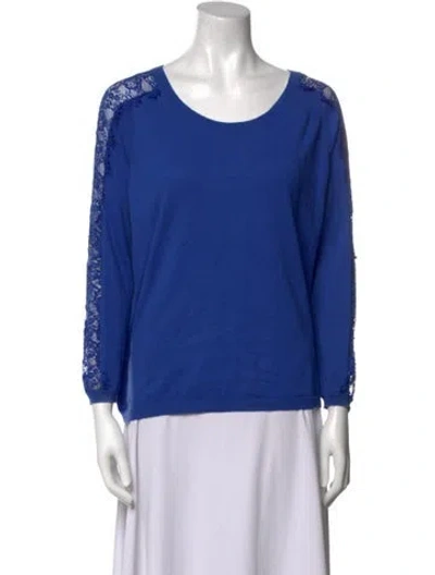 Pre-owned Sandro Scoop Neck Long Sleeve Top In Blue
