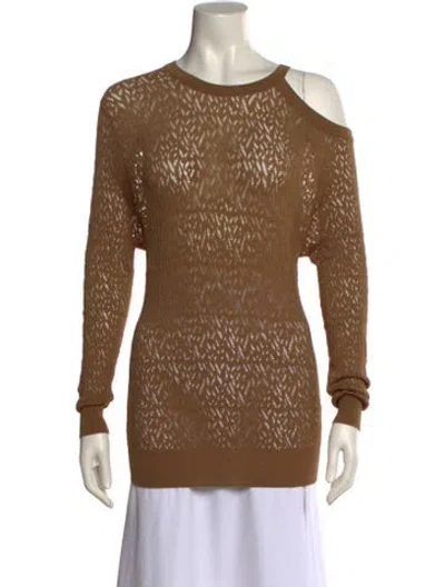 Pre-owned Sandro Scoop Neck Long Sleeve Top In Brown