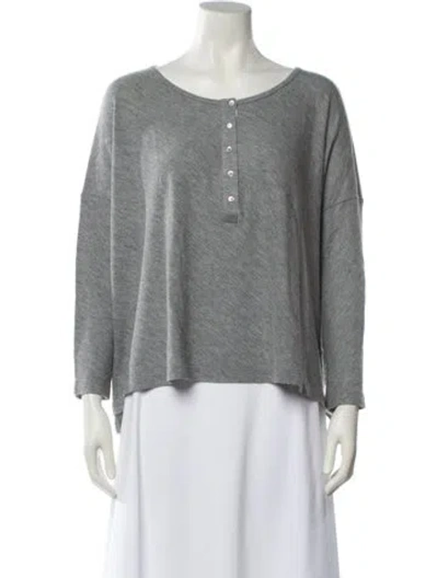 Pre-owned Sandro Scoop Neck Long Sleeve Top In Gray