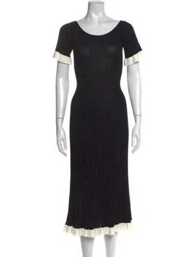 Pre-owned Sandro Scoop Neck Midi Length Dress In Black