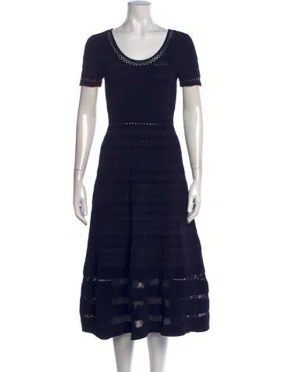 Pre-owned Sandro Scoop Neck Midi Length Dress In Blue