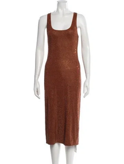 Pre-owned Sandro Scoop Neck Midi Length Dress In Brown