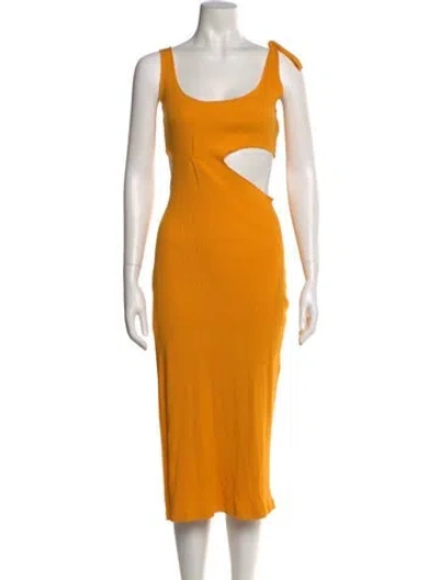 Pre-owned Sandro Scoop Neck Midi Length Dress In Orange