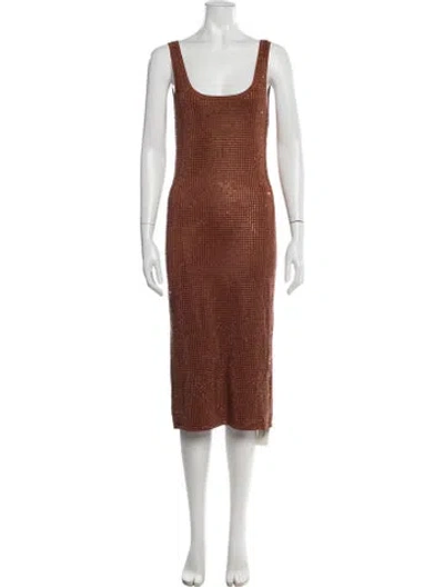 Pre-owned Sandro Scoop Neck Midi Length Dress W/ Tags In Brown
