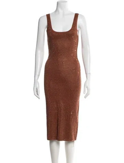 Pre-owned Sandro Scoop Neck Midi Length Dress W/ Tags In Orange