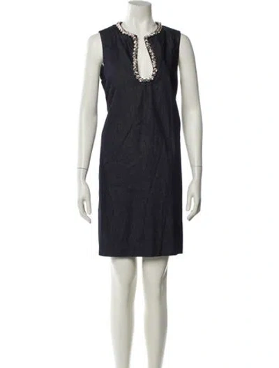 Pre-owned Sandro Scoop Neck Mini Dress In Blue