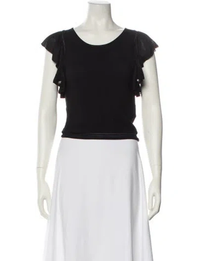 Pre-owned Sandro Scoop Neck Short Sleeve Crop Top In Black