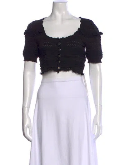 Pre-owned Sandro Scoop Neck Short Sleeve Crop Top In Black