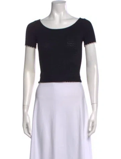 Pre-owned Sandro Scoop Neck Short Sleeve Crop Top In Black