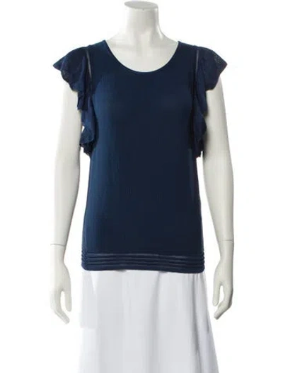 Pre-owned Sandro Scoop Neck Short Sleeve Top In Blue