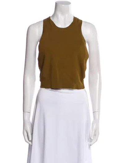 Pre-owned Sandro Scoop Neck Sleeveless Crop Top In Brown