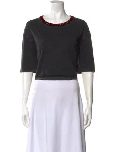 Pre-owned Sandro Scoop Neck Three-quarter Sleeve Crop Top In Blue