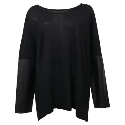Sandro Scoop Neck Top With Leaver Sleeves In Black Linen