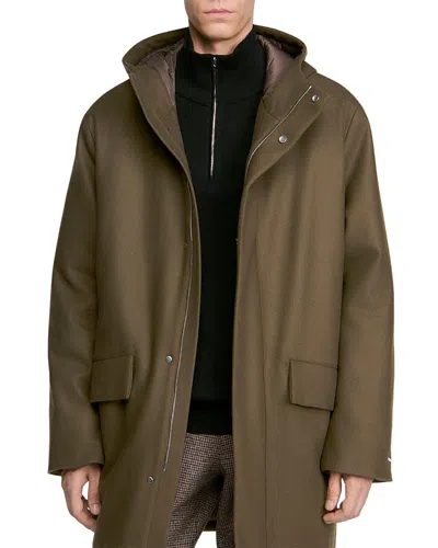 Sandro Scooter Wool Blend Hooded Parka Jacket In Brown