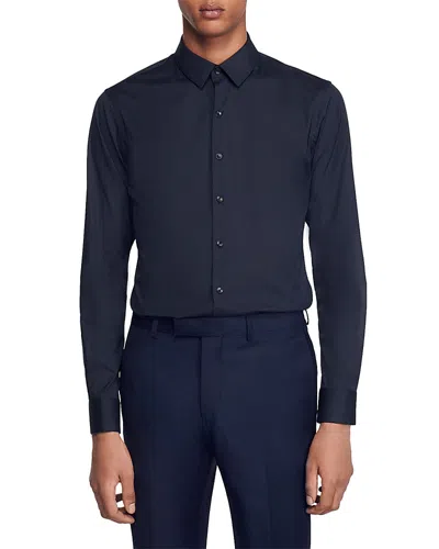 Sandro Seamless Stretch Button Up Shirt In Blue