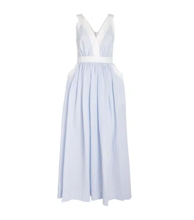 Sandro Seersucker Stripe Maxi Dress In Blue