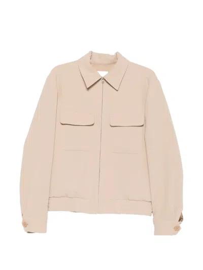 Sandro Seersucker-effect Zip-up Jacket In Neutral