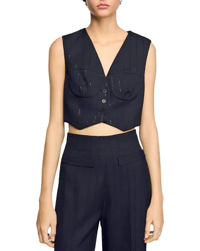 SANDRO SEQUIN CROPPED JACKET