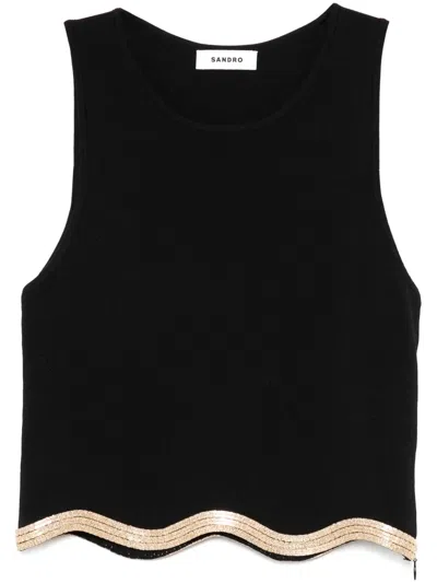 SANDRO SEQUIN-EMBELLISHED CROPPED TOP