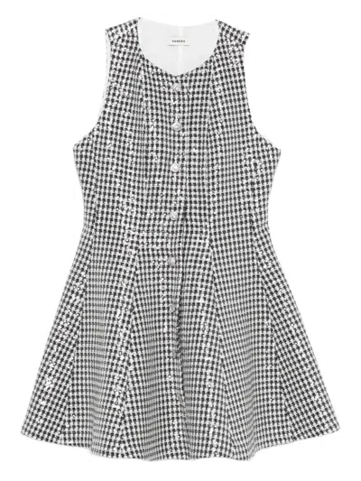 Sandro Sequin-embellished Houndstooth Dress In Black
