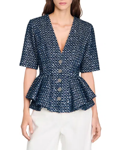 Sandro Sequined Jacket In Blue