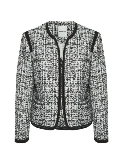 Pre-owned Sandro Sequin-embellished Tweed Jacket In White