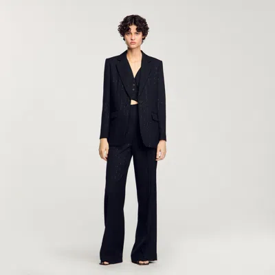 Sandro Sequinned Suit Jacket In Black