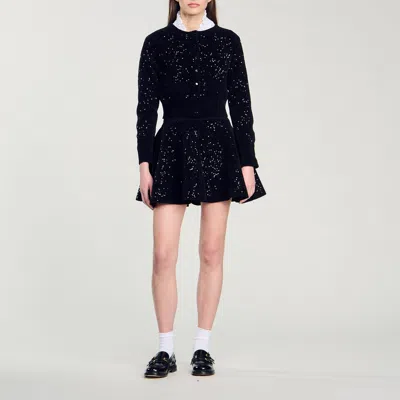 Sandro Sequinned Velvet Cardigan In Black