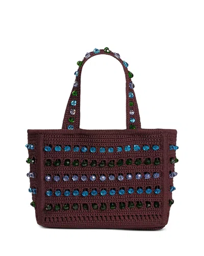 Sandro Seville Beaded Crochet Mesh Tote Bag In Red