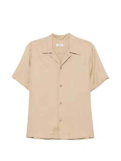 Sandro Shark-collar Short-sleeve Shirt In Brown