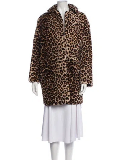 Pre-owned Sandro Shearling Animal Print Faux Fur Coat In Brown
