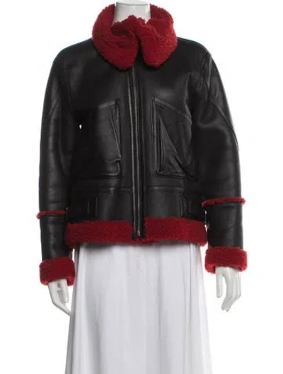 Pre-owned Sandro Shearling Biker Jacket In Black