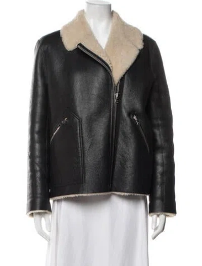 Pre-owned Sandro Shearling Biker Jacket In Black