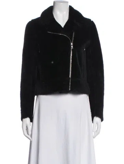 Pre-owned Sandro Shearling Biker Jacket In Black