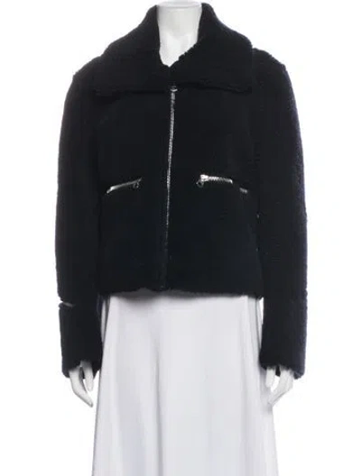 Pre-owned Sandro Shearling Biker Jacket In Blue