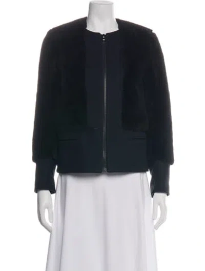 Pre-owned Sandro Shearling Bomber Jacket In Black