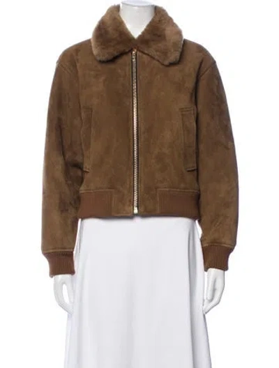 Pre-owned Sandro Shearling Bomber Jacket In Brown